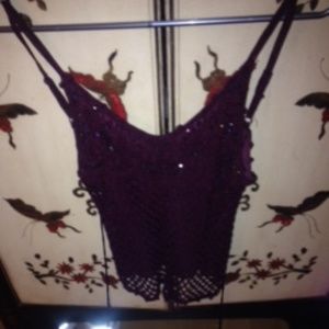 Crochet Embellished Wine Cami NWOT